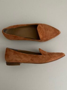 Everlane Italian Suede Pointed Toe Loafers Flats Cognac Brown Size 7.5 Old Money